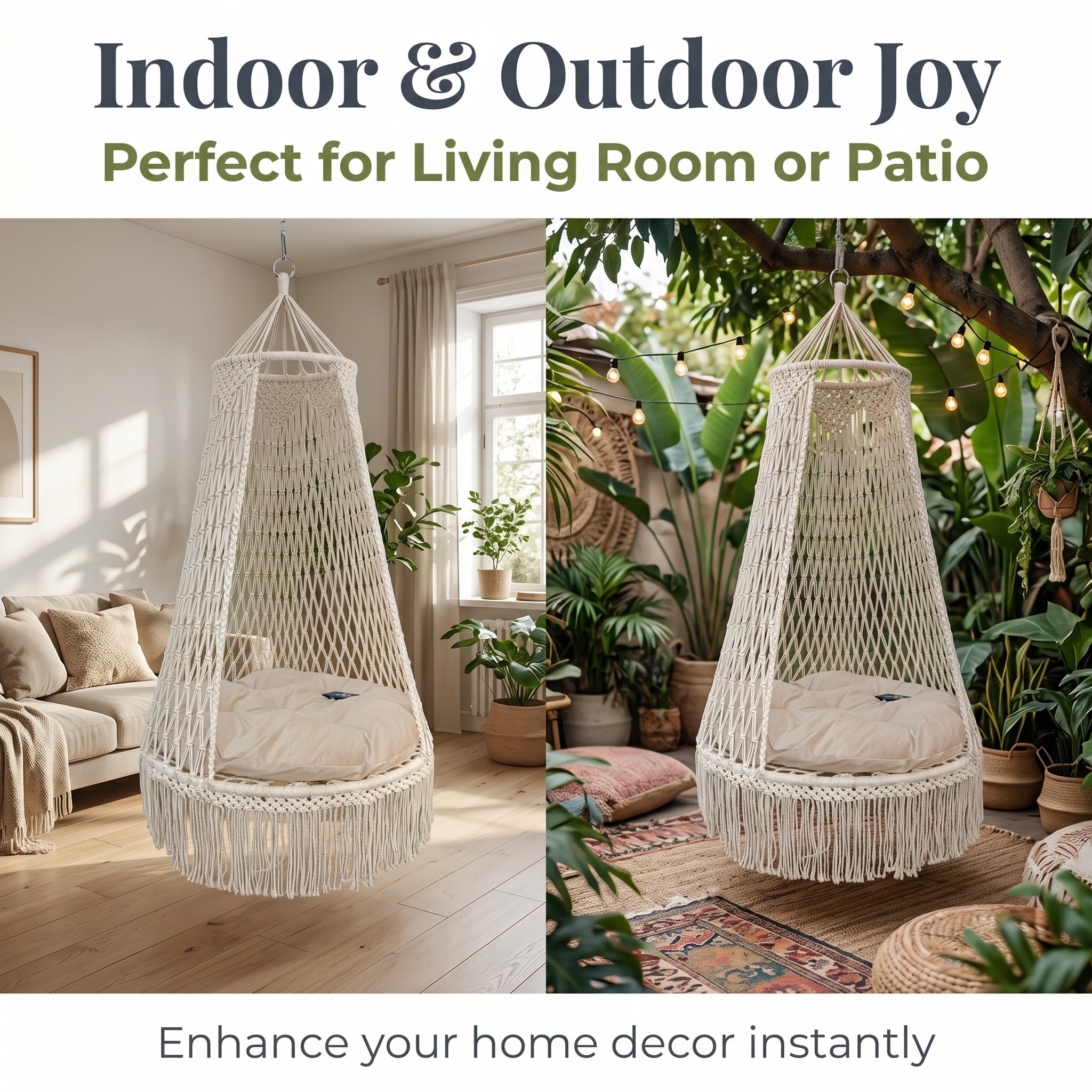 Hand-woven Bohemian patio swing outdoor hanging chair