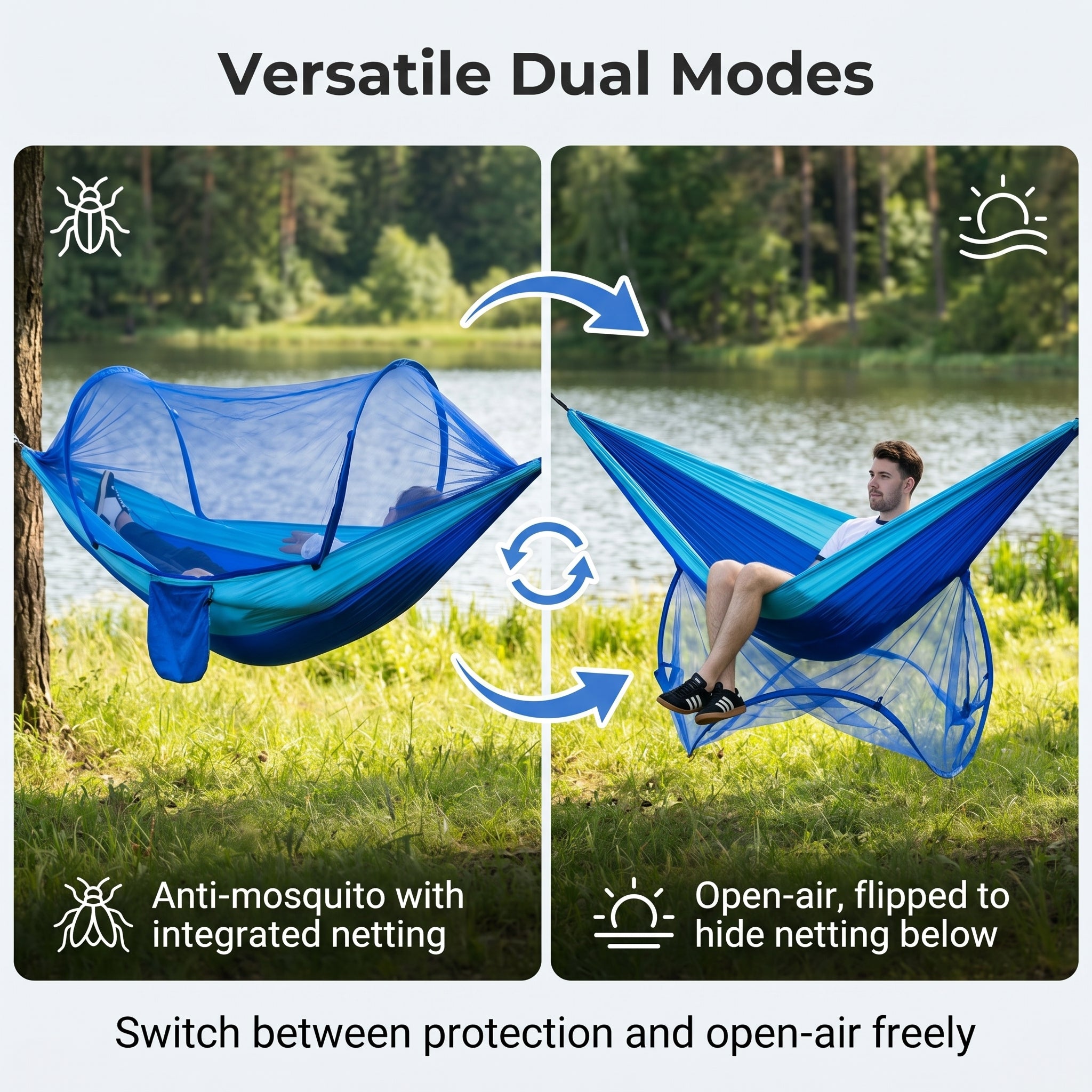 Auto-Open Parachute Hammock with Poles & Mosquito Net – Portable Camping Gear