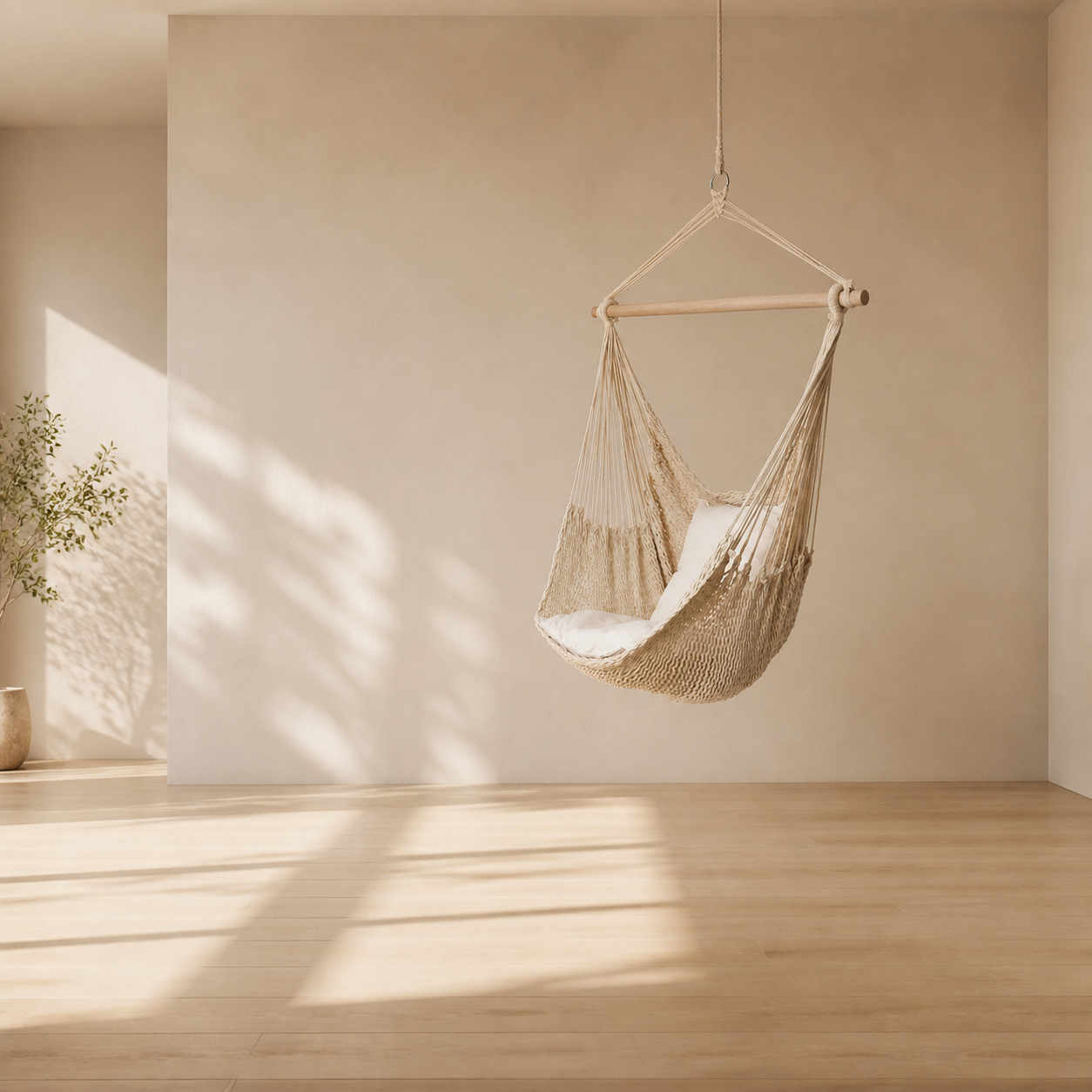 Modern Cotton Rope Hammock Chair with Wooden Spreader Bar