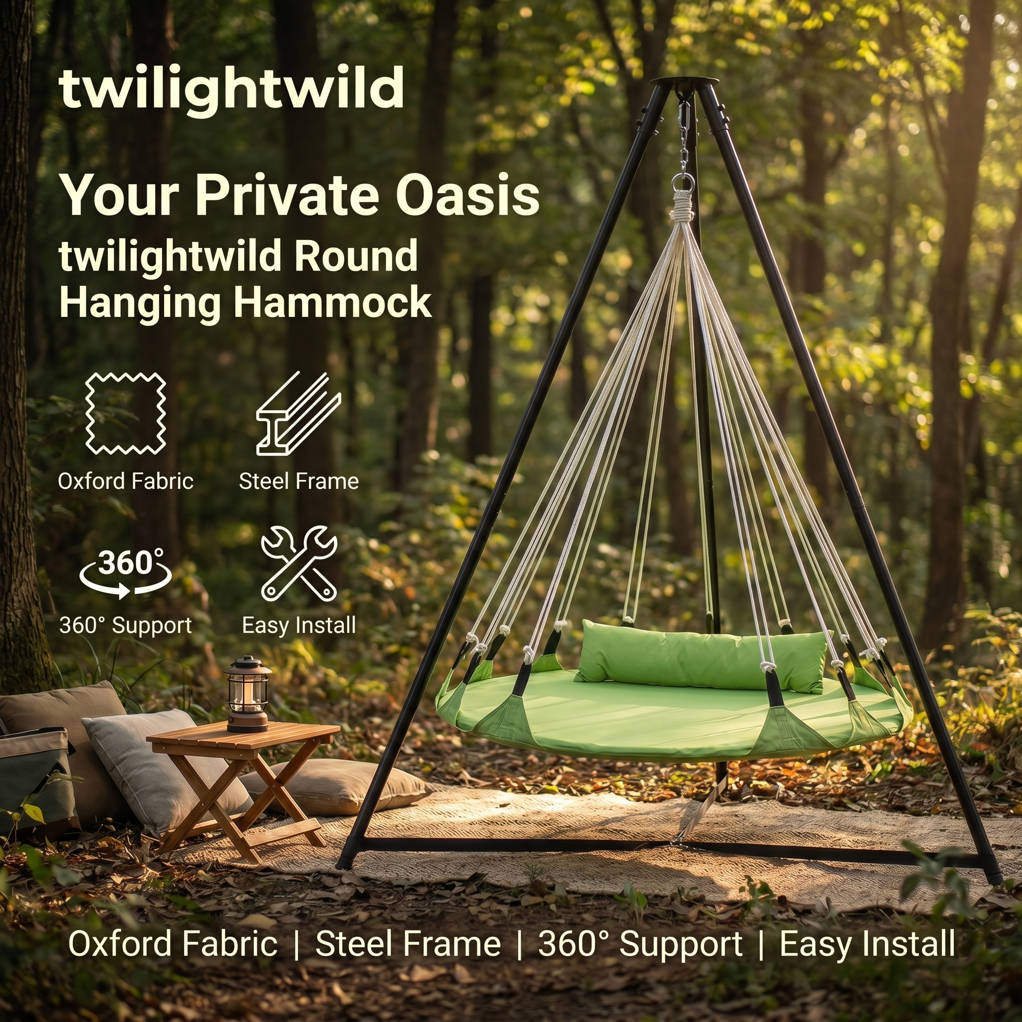 Balcony Patio Swing Outdoor Villa Garden Green Round Hammock Hanging Swing