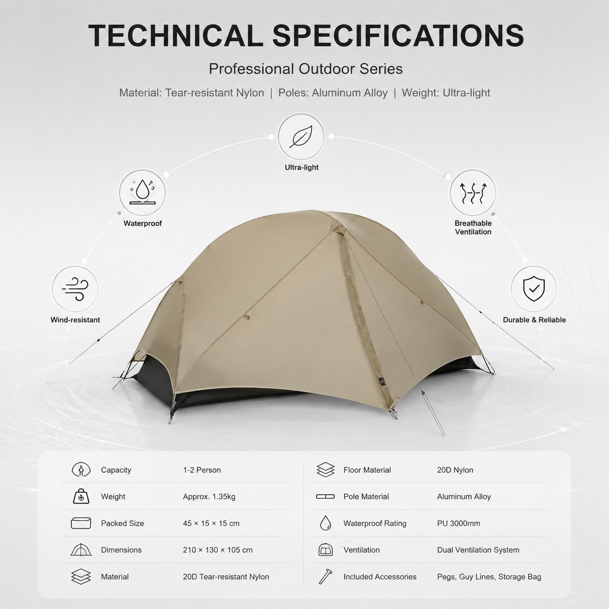 Mongar UL 1–2 Person Camping Tent 15D Nylon Waterproof Ultralight