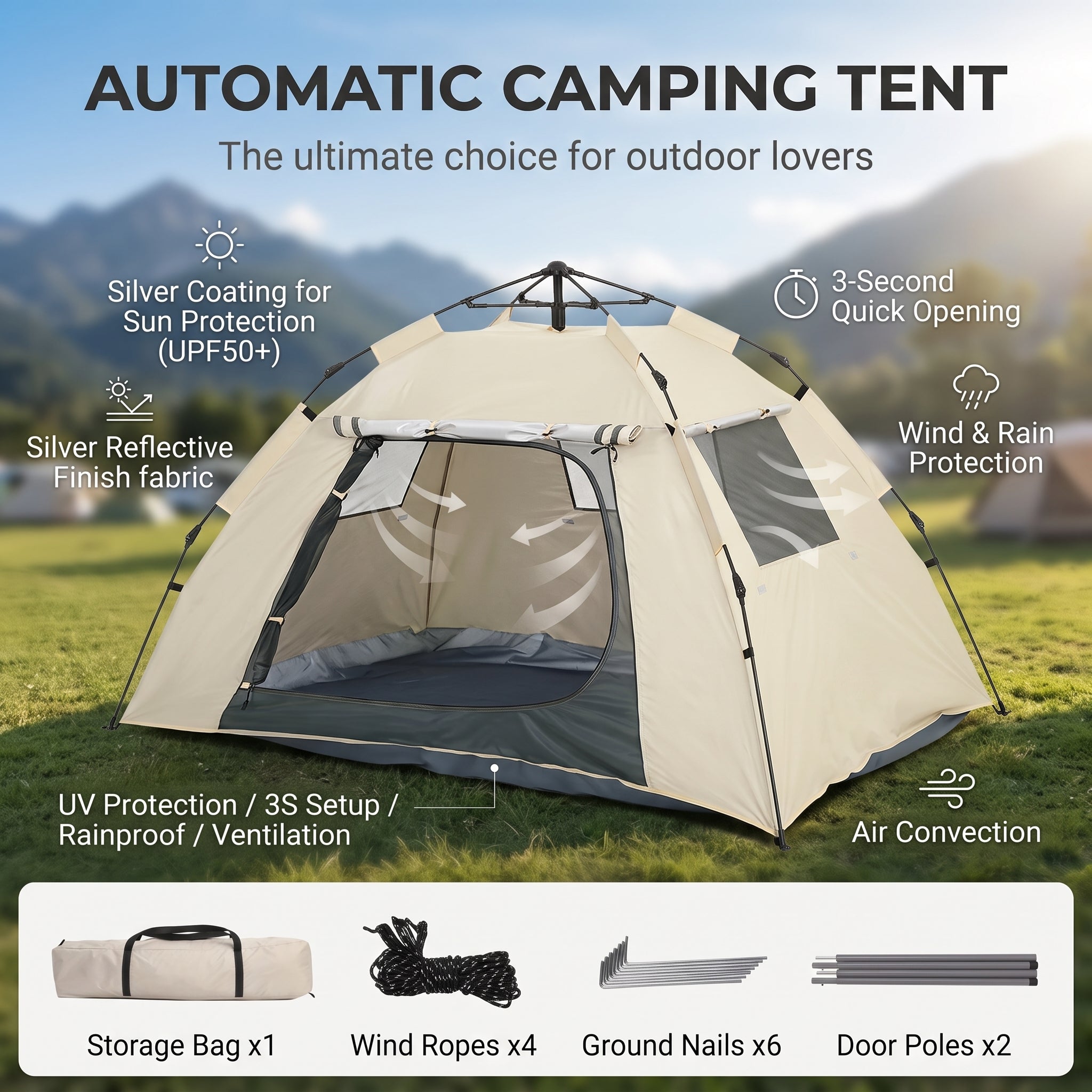 Portable Folding Automatic Windproof Camping Tent