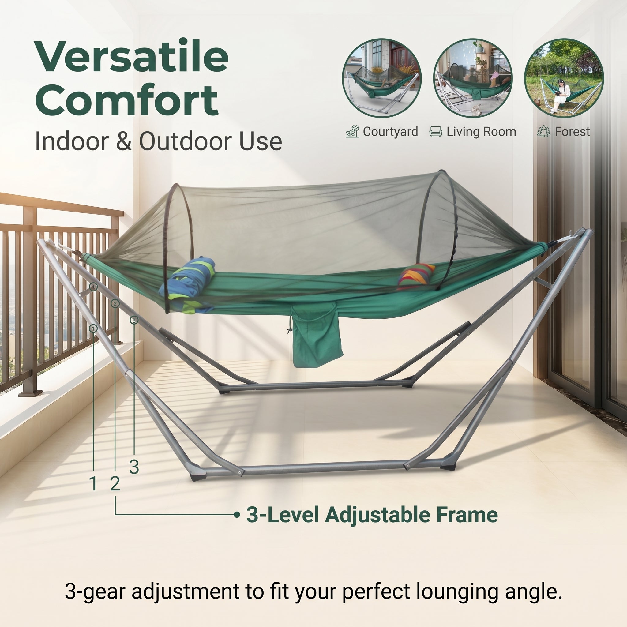 Portable Anti-Mosquito Folding Stand Hammock Parachute Fabric Camping Swing Bed for Outdoor