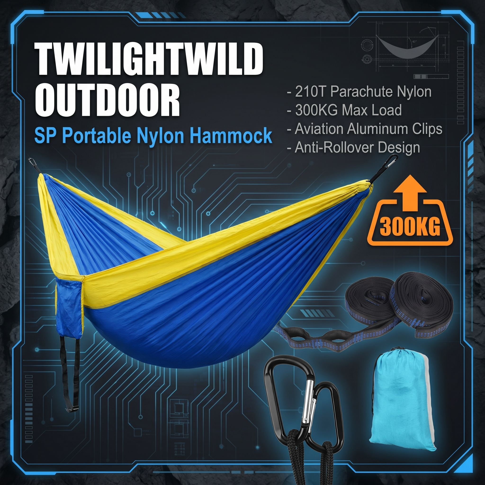 Portable Nylon Camping Hammock - Single/Double Seat, 300kg Capacity