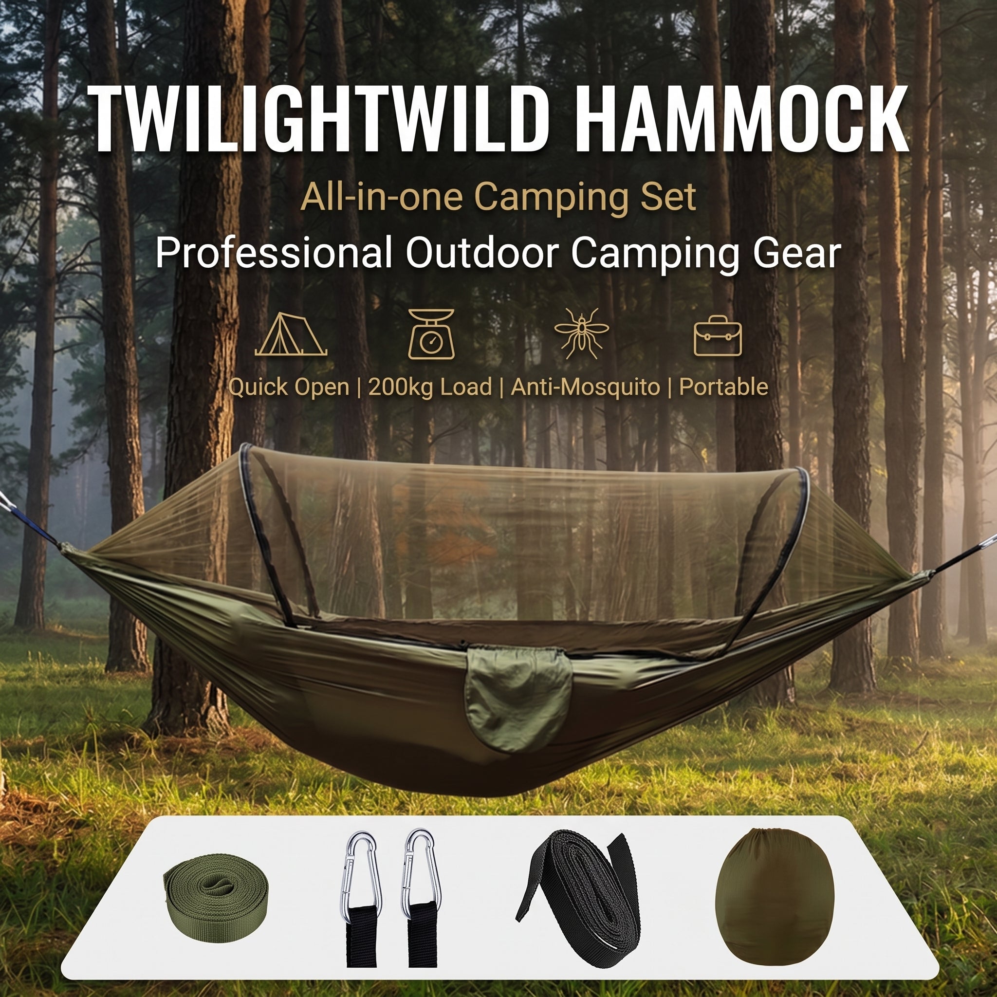 Quick-Deploy Anti-Roll Nylon Camping Hammock with Mosquito Net