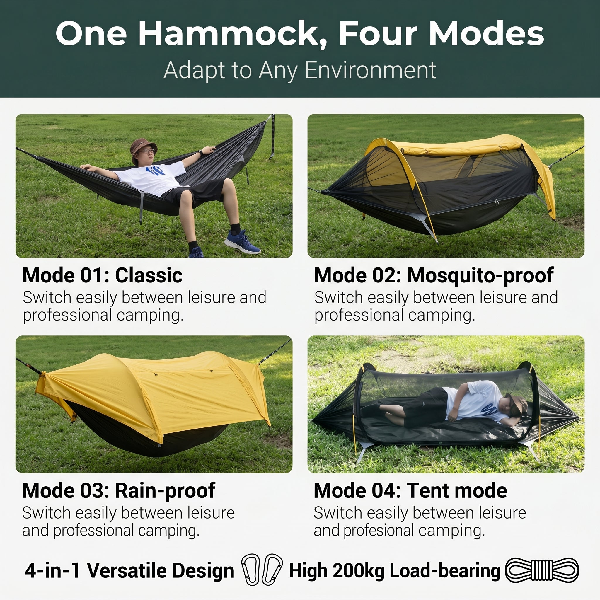 Large Family Camping Hammock with Divided Sleeping Spaces and Shared Mosquito Net