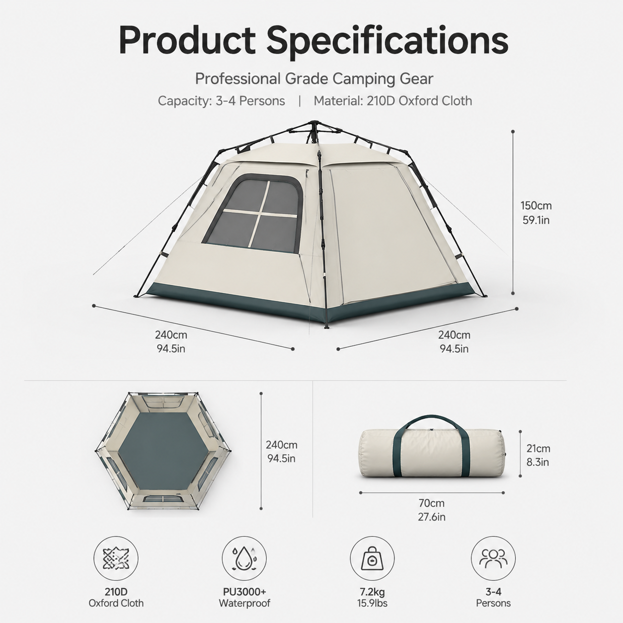 3-8 Person Instant Pop-Up Camping Tent with Rainfly & Waterproof Canopy