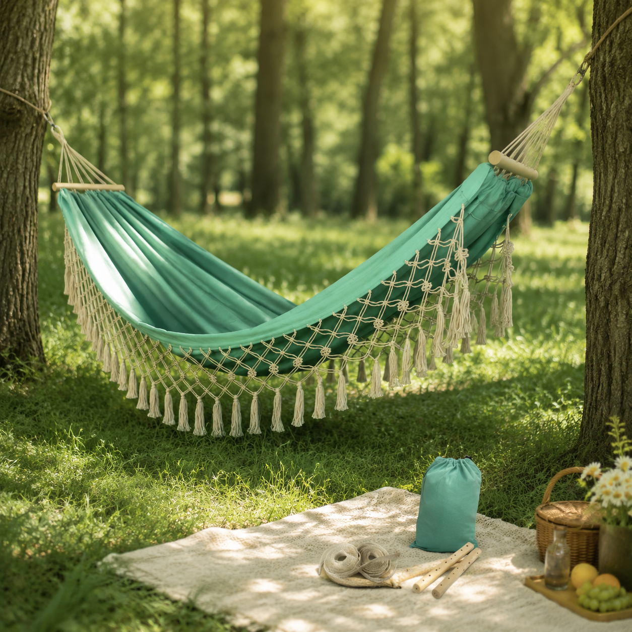 Anti-Roll Fringe Encrypted Canvas Swing Hammock