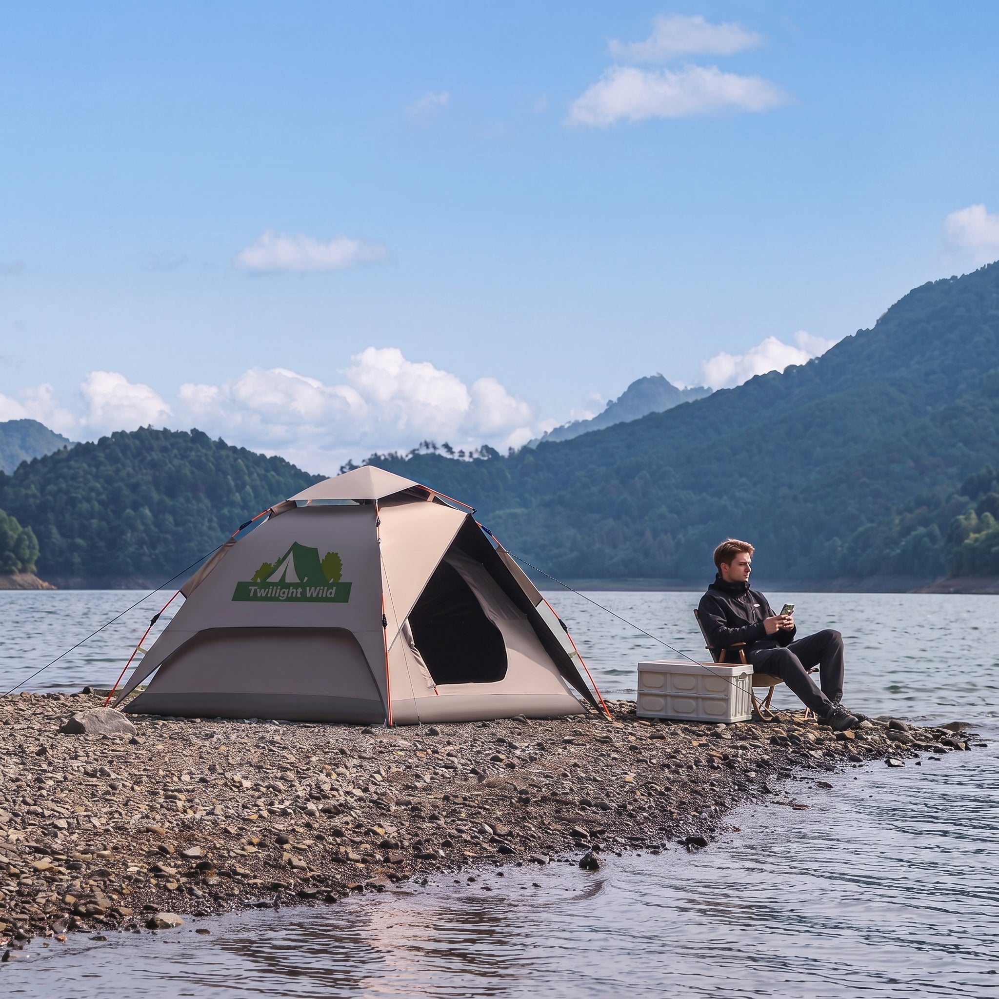 Automatic Quick-opening Camping Tent Black Vinyl Double-layer For Multi-person Portable Rainproof Sunshade -C18