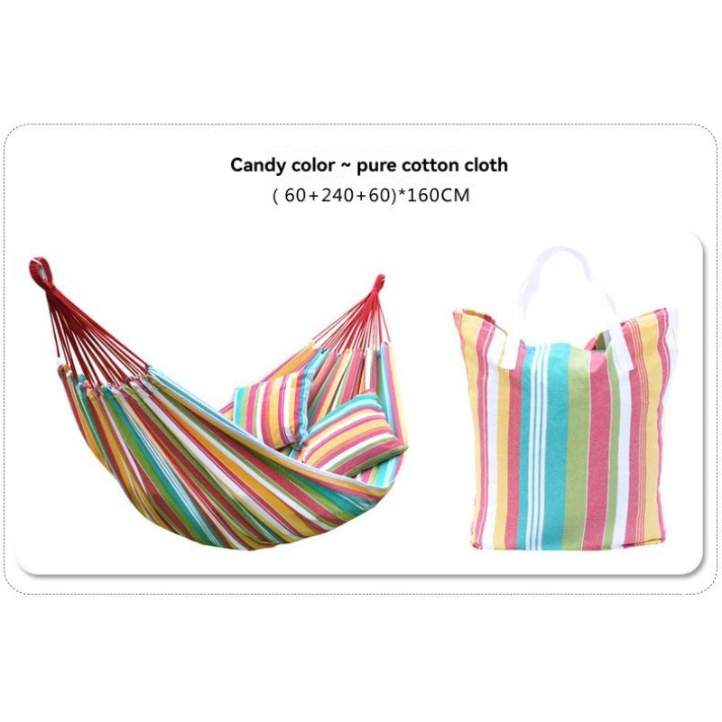 Double Camping Canvas Hammock - Heavy Duty Portable Rainbow Striped Brazilian Swing Chair with Carabiners for Outdoor