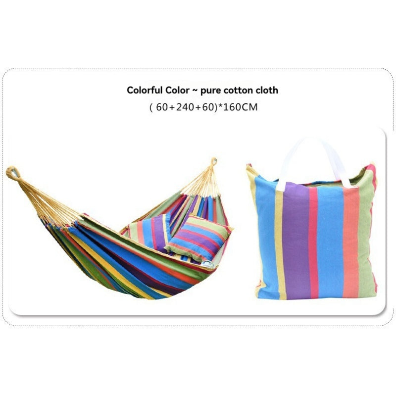 Double Camping Canvas Hammock - Heavy Duty Portable Rainbow Striped Brazilian Swing Chair with Carabiners for Outdoor