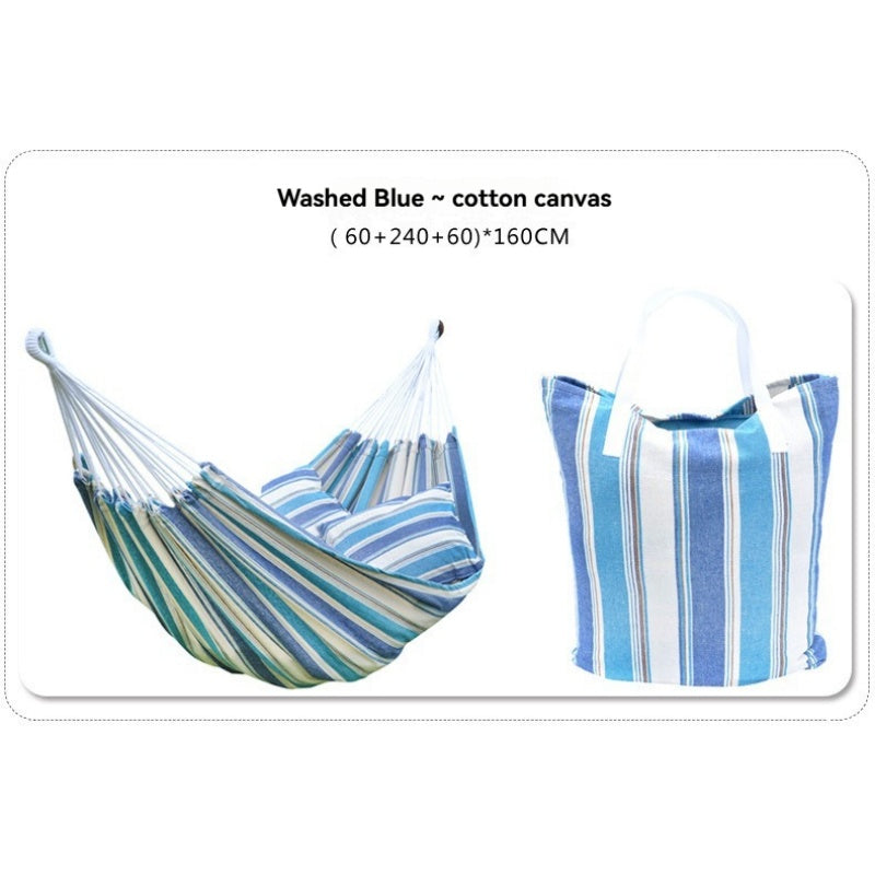 Double Camping Canvas Hammock - Heavy Duty Portable Rainbow Striped Brazilian Swing Chair with Carabiners for Outdoor
