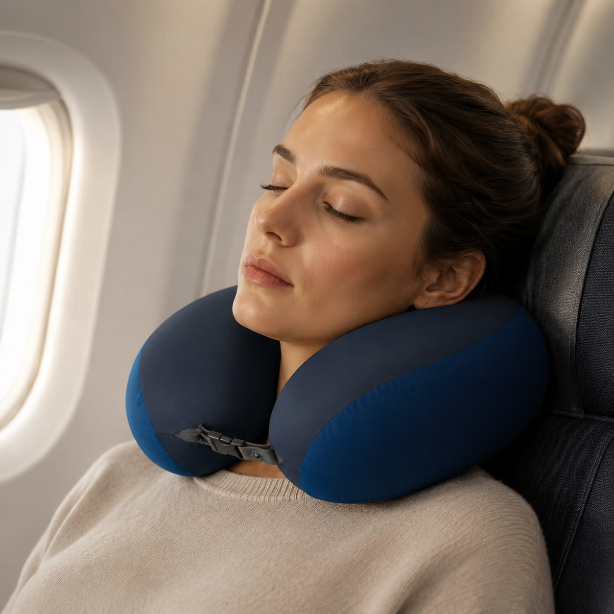 Comfortable Inflatable Travel Neck Pillow for Airplanes Trains Cars