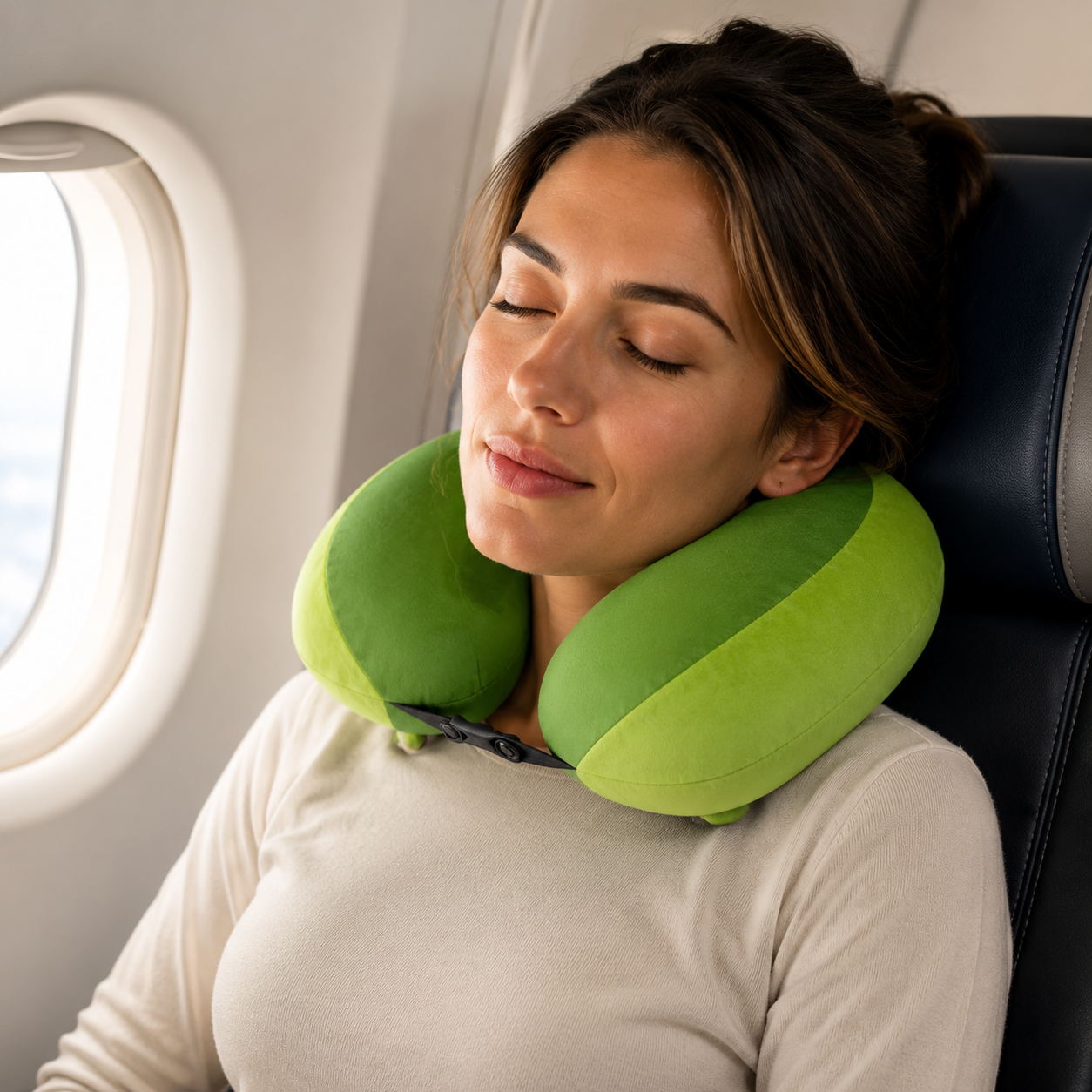 Comfortable Inflatable Travel Neck Pillow for Airplanes Trains Cars