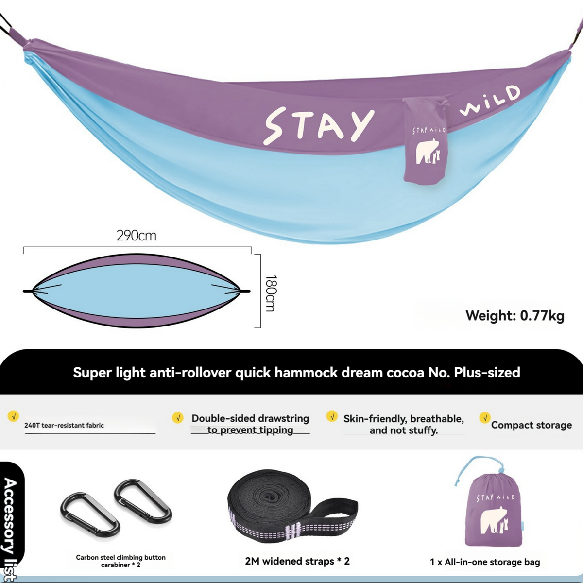Anti-Tip Indoor Outdoor Hammock Swing Heavy Duty Adult Camping -H56