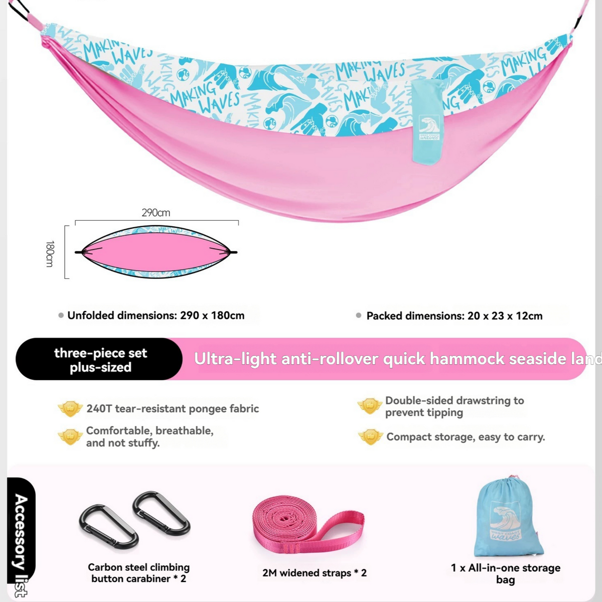 Anti-Tip Indoor Outdoor Hammock Swing Heavy Duty Adult Camping -H56