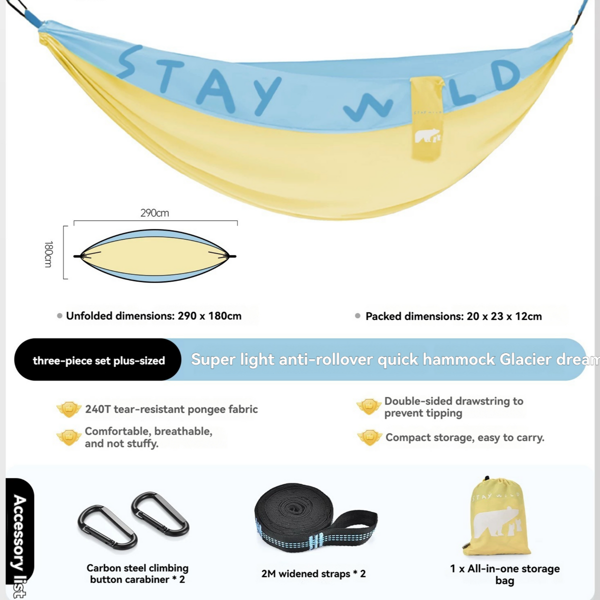 Anti-Tip Indoor Outdoor Hammock Swing Heavy Duty Adult Camping -H56