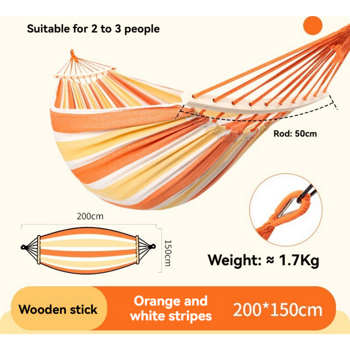 Thick Canvas Double Hammock for Adult Camping Stable Anti-Tip Swing -H55