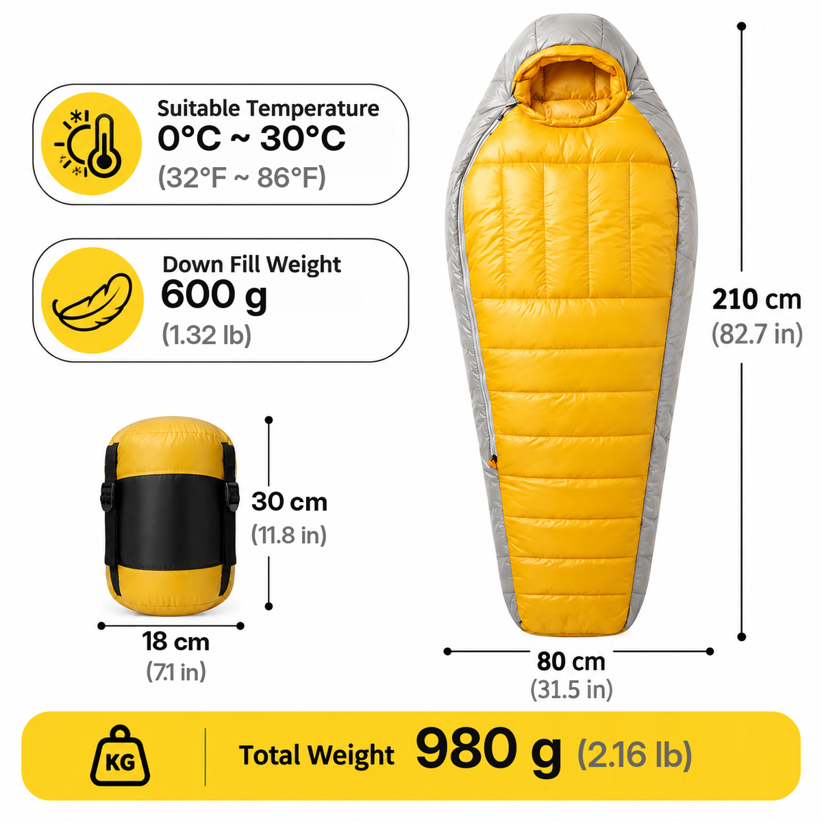 White Duck Down Sleeping Bag with Arm Access & Compact Storage -S17